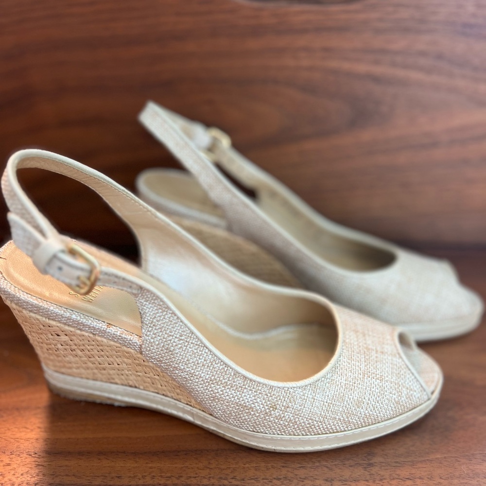💛Stuart Weitzman Espadrille Leather Wedge Peeptoe Sandals💛